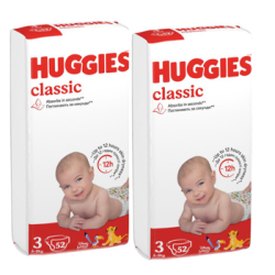 1 Set 2 pachete scutece Huggies Classic Jumbo 3 (4-9 kg), 52 buc