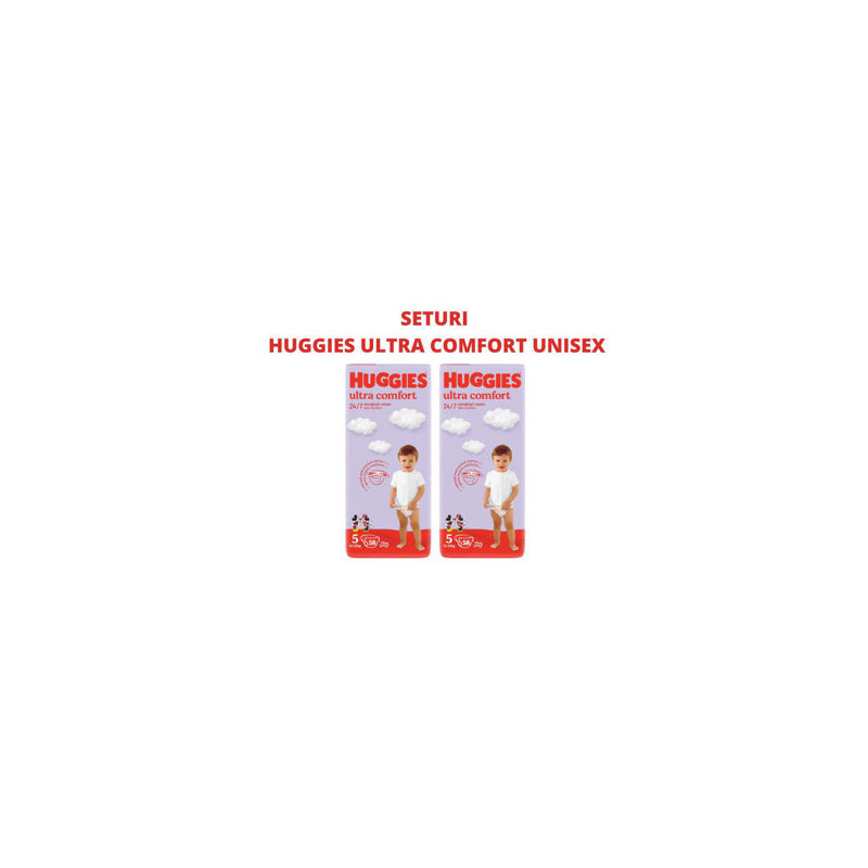 1 Set 2 pachete scutece Huggies Ultra Comfort Mega 5 Unisex (12-22 kg), 58 buc