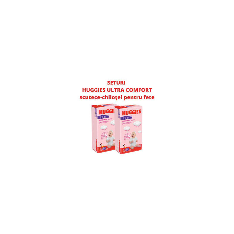1 Set 2 pachete scutece-chiloţel Huggies pentru fetiţă 4 (9-14 kg), 2x52 buc.