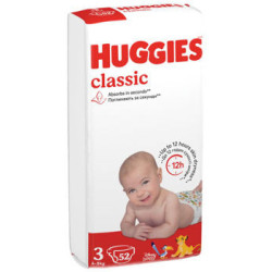 Scutece Huggies Classic Jumbo 3 (4-9 kg), 52 buc