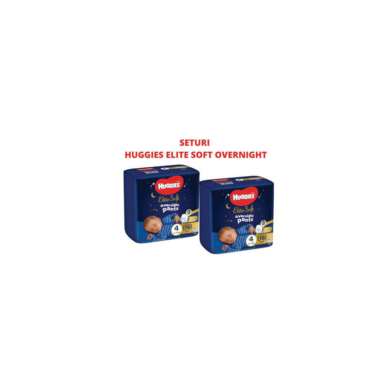1 Set 2 pachete scutece-chiloțel, de noapte, Elite Soft Overnights 4 (9-14 kg), 19 buc