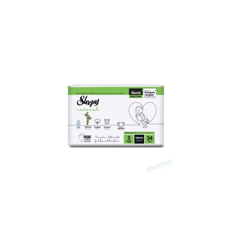 SCUTECE SLEEPY NATURAL ULTRA SENSITIVE ECO MARIME 3 MIDI , 4-9KG, 34 BUCATI